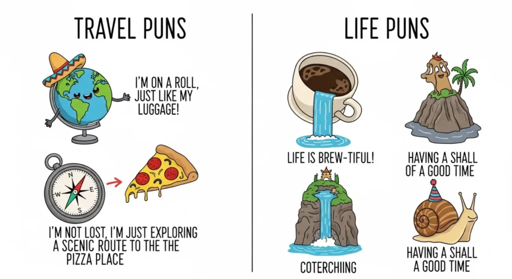 Travel and life humor puns for fun vibes