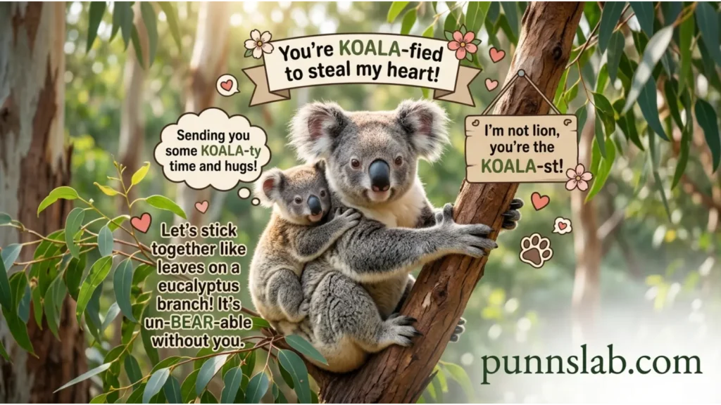 Koala love themed puns