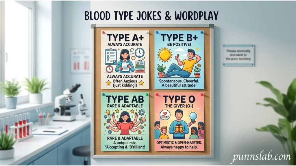 Blood type jokes wordplay
