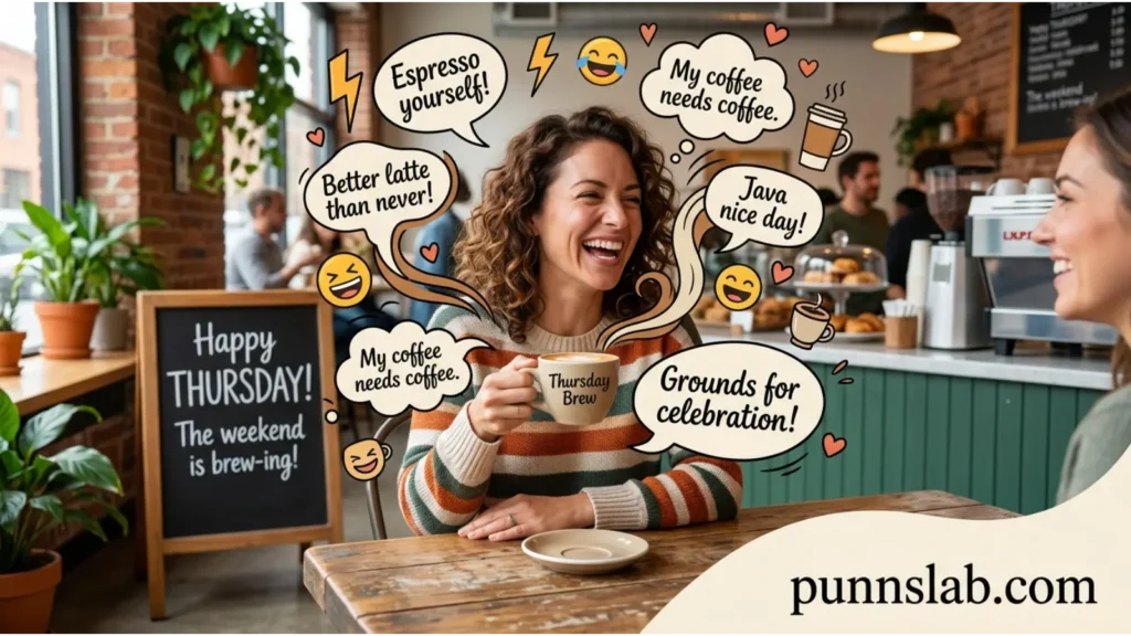 Coffee break Thursday puns and caffeine humor flow