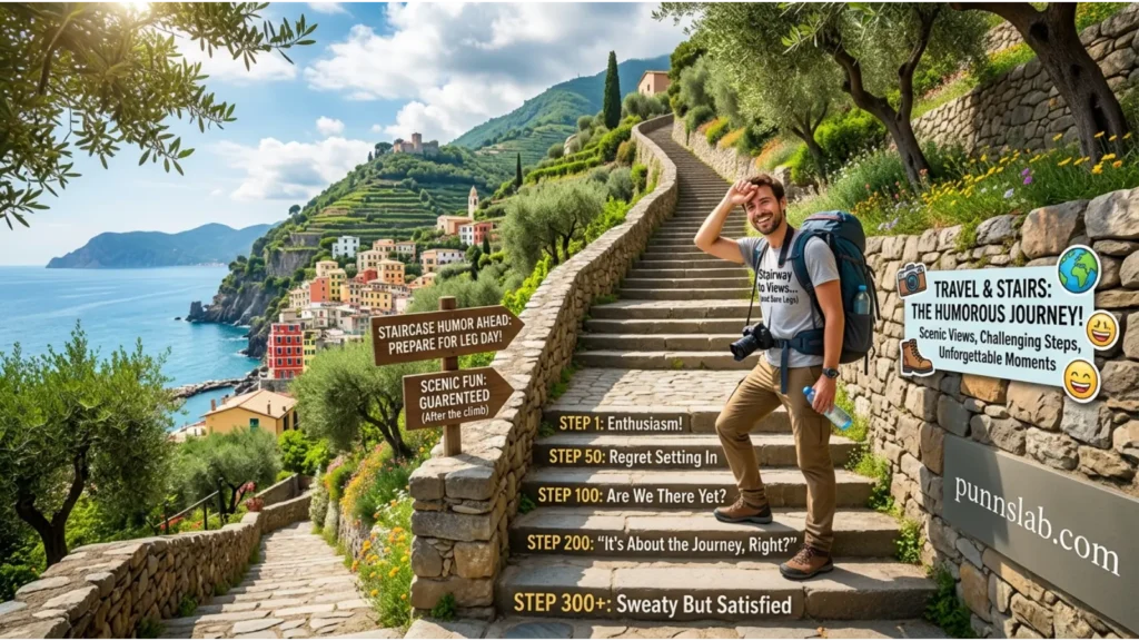 Travel Staircase Humor and Scenic Fun